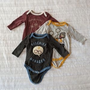 Harry Potter 3pk Long Sleeve Bodysuits, 0-3mo